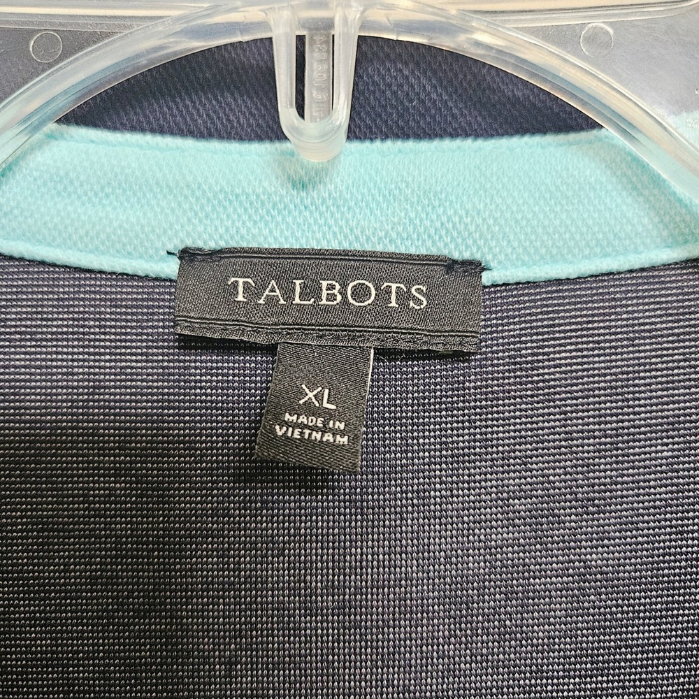 Talbots Womens XL Navy Blue Sleeveless Polo Dress Pique Knit Aqua Trim Sporty - Picture 4 of 8
